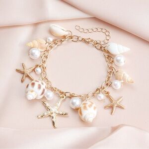 Seashell and Starfish Gold Charm Bracelet